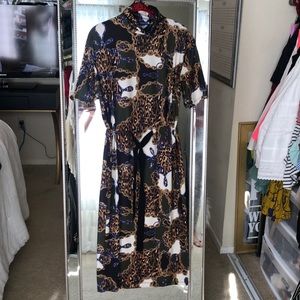 Zara jersey animal print chain link turtleneck dress